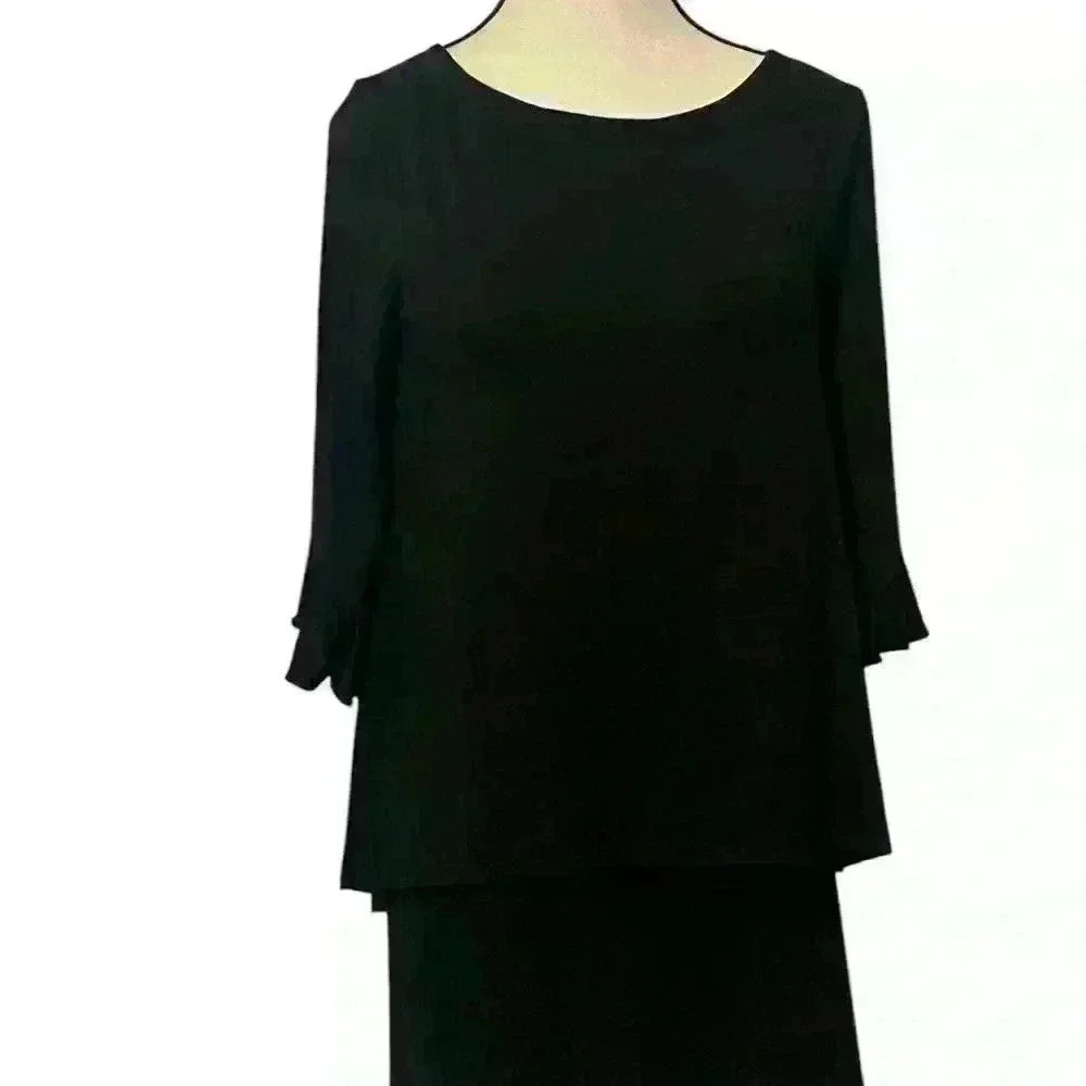White House Black Market Women’s size Small Black Ruffle Sleeve layered Top